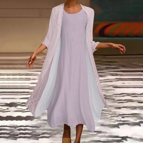 Sleeveless Midi Dress & Open Front Cardigan Set