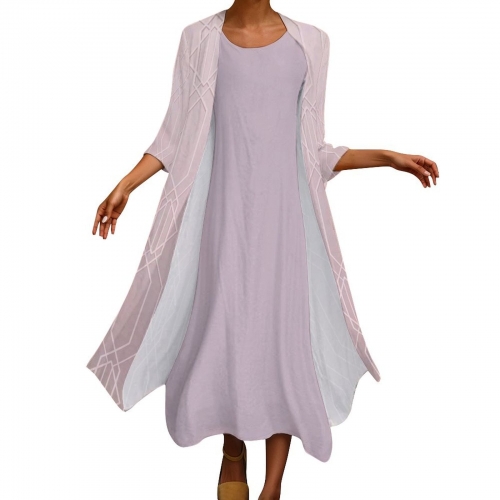 Sleeveless Midi Dress & Open Front Cardigan Set