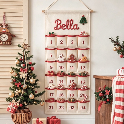 Personalized Hanging Christmas Advent Calendar with Pockets