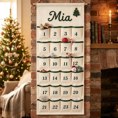 Personalized Hanging Christmas Advent Calendar with Pockets