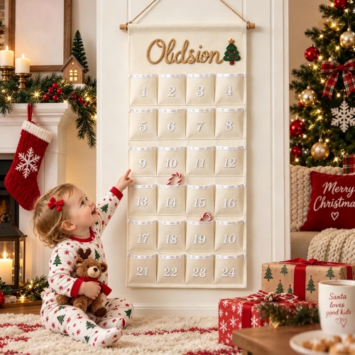 Personalized Hanging Christmas Advent Calendar with Pockets