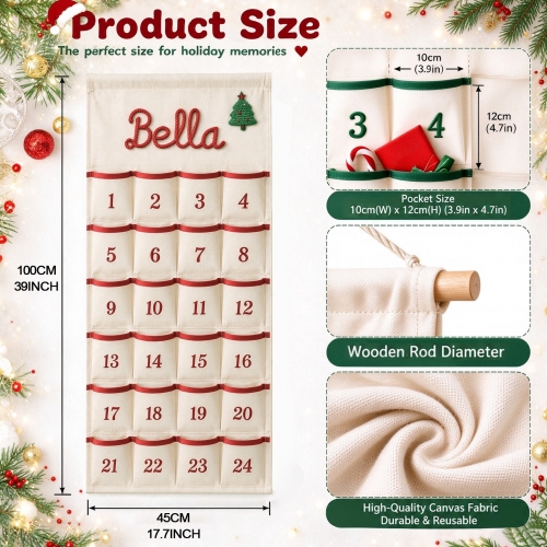 Personalized Hanging Christmas Advent Calendar with Pockets