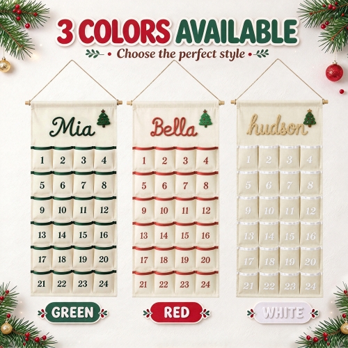 Personalized Hanging Christmas Advent Calendar with Pockets