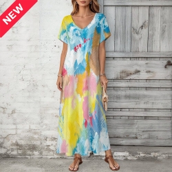Women's V-Neck Short Sleeve Maxi Dress