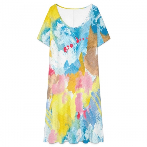 Women's V-Neck Short Sleeve Maxi Dress