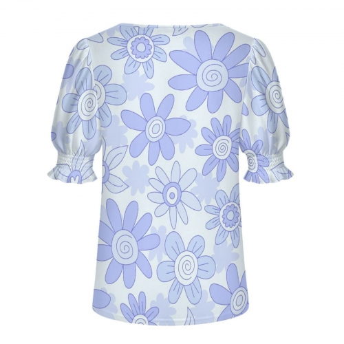 Women's Square Neck Ruffle Cuff Short Sleeve Top