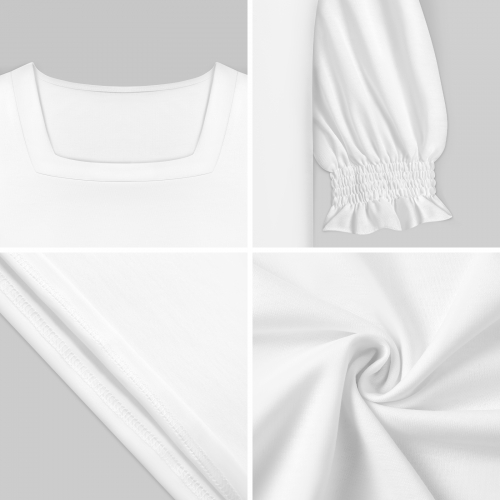 Women's Square Neck Ruffle Cuff Short Sleeve Top