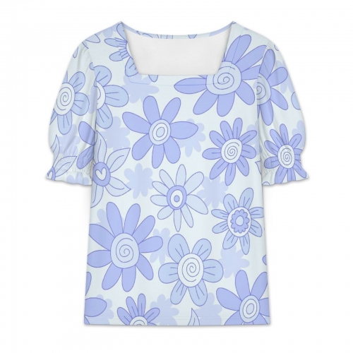 Women's Square Neck Ruffle Cuff Short Sleeve Top