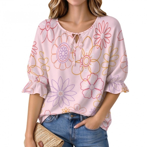 Women's Tie Neck Ruffle Sleeve Top
