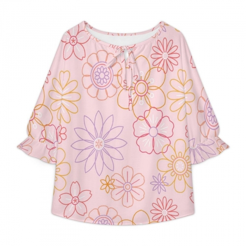 Women's Tie Neck Ruffle Sleeve Top