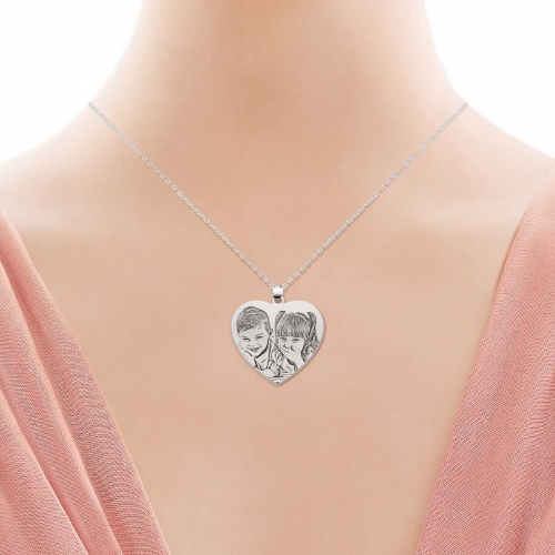 Photo Engraved Heart Necklace Sterling Silver 925