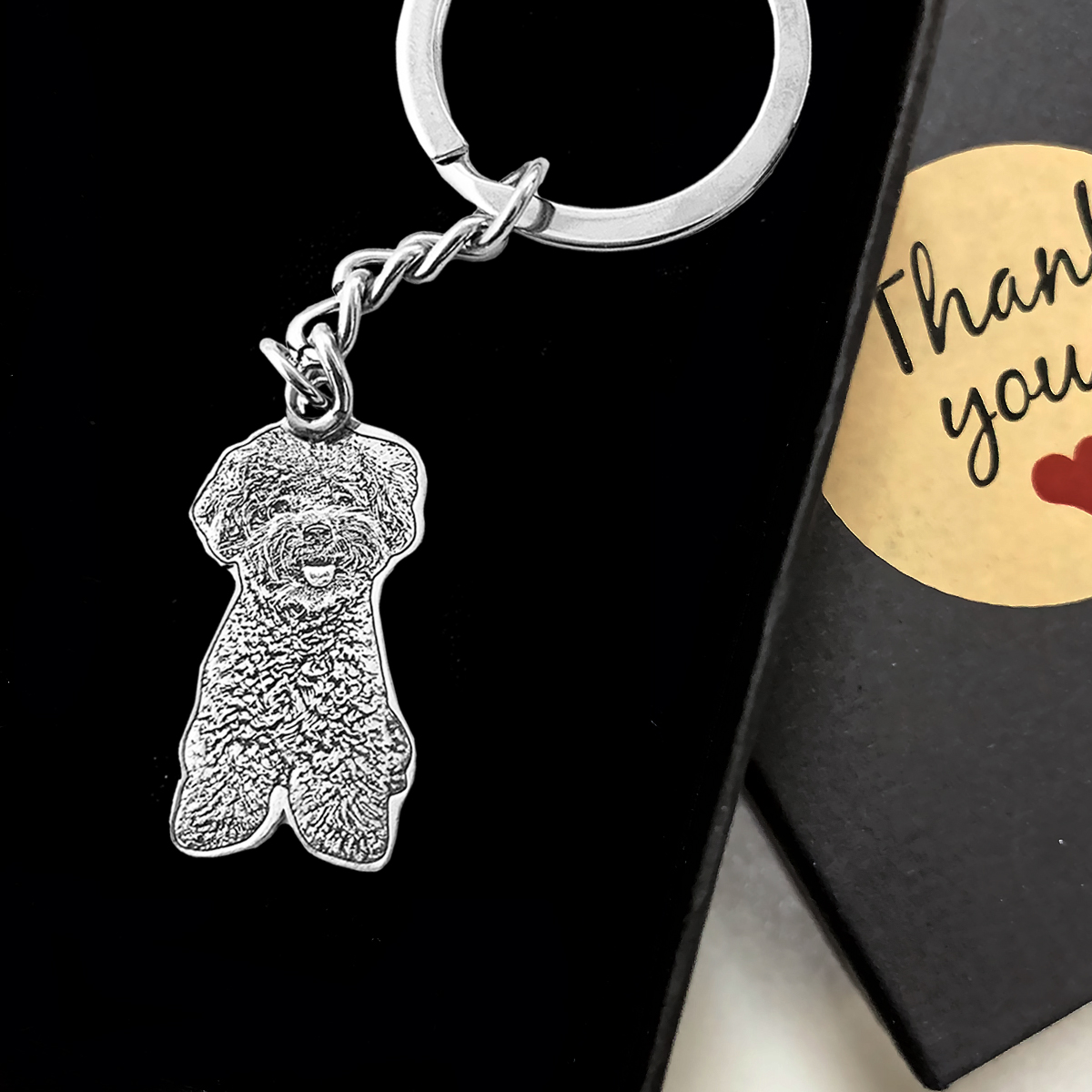 Custom Photo Engraved Keychain Sterling Silver 925 Print on Demand