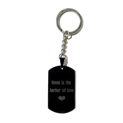 Engraved Black Titanium Steel Photo Dog Tag Keychain