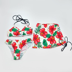 Drawstring Halterneck Three-Piece Swimsuit Skirt