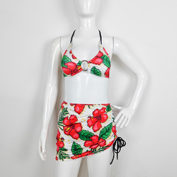 Drawstring Halterneck Three-Piece Swimsuit Skirt