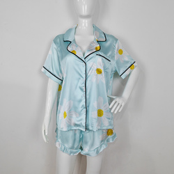 Lapel Ruffle Hem Short Pajama Sets