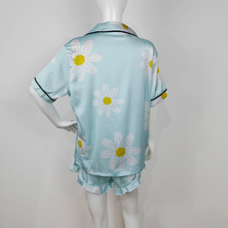 Lapel Ruffle Hem Short Pajama Sets