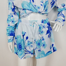 Long Sleeve & Lace-up Shorts Pajama Sets