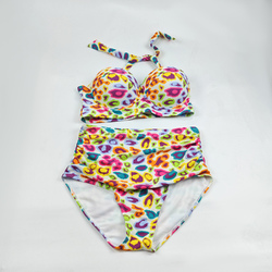 Women's Halter Neck Gather Chest Bikini Swimsuit