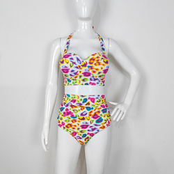 Women's Halter Neck Gather Chest Bikini Swimsuit