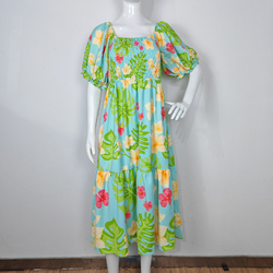 Women's Puff Sleeve Square Neck A Line Dress