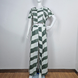 Crew Neck Short Sleeve Crop Top &  Wide Leg Pants Set