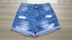 Light-Wash Blue Denim Shorts (Left Pocket Print) | Ships from USA