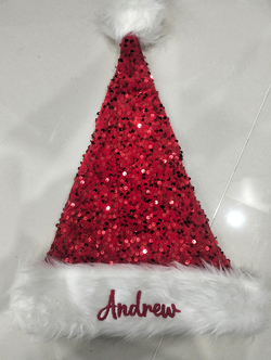 Personalized Embroidered  Sequin Santa Hat